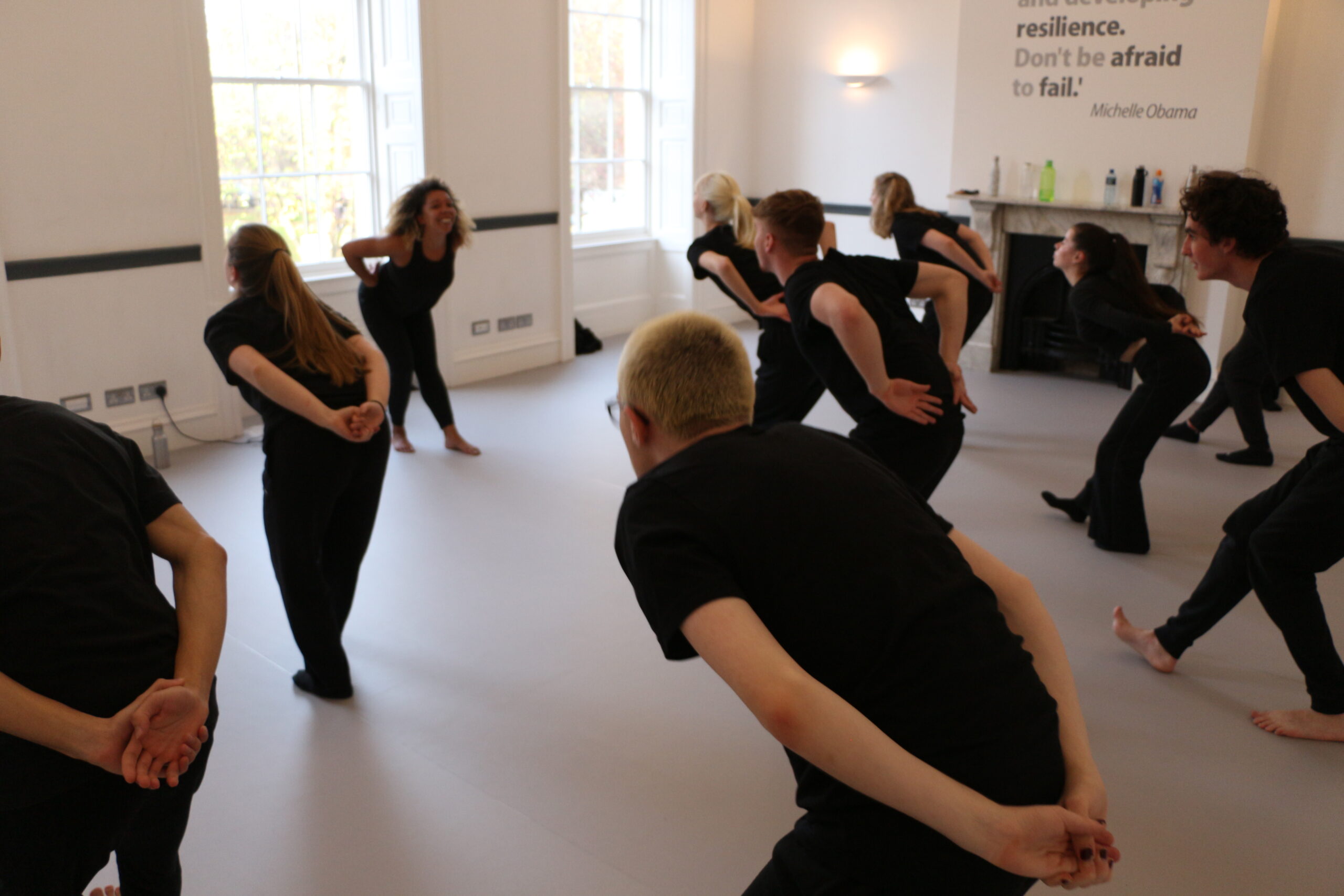 CertHE Acting & Theatre students in a movement class at Fourth Monkey's Bristol centre