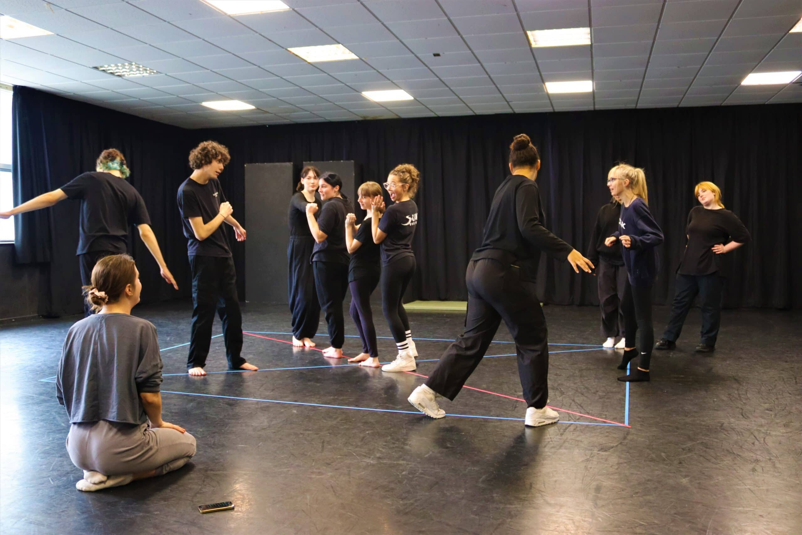 CertHE Acting & Theatre students in a movement class at Fourth Monkey's Bristol centre