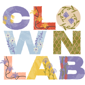 Clown Lab spelt with flowery lettering
